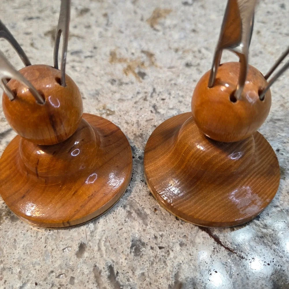 Vintage Heinz Reiffig Leipzig Bamboo Style Cocktail Pick Set Wood Base 6 Forks